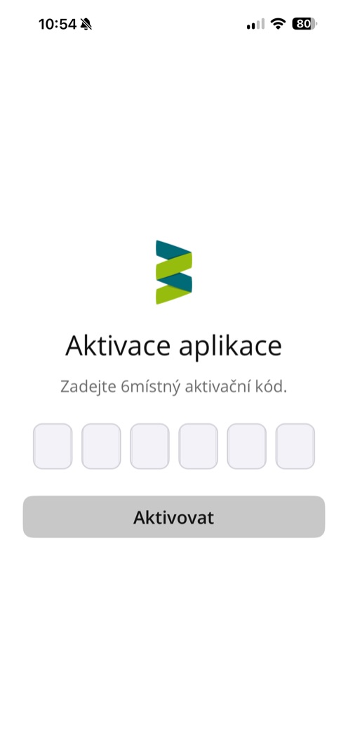 Obrazovka pro zadání šestimístného aktivačního kódu
