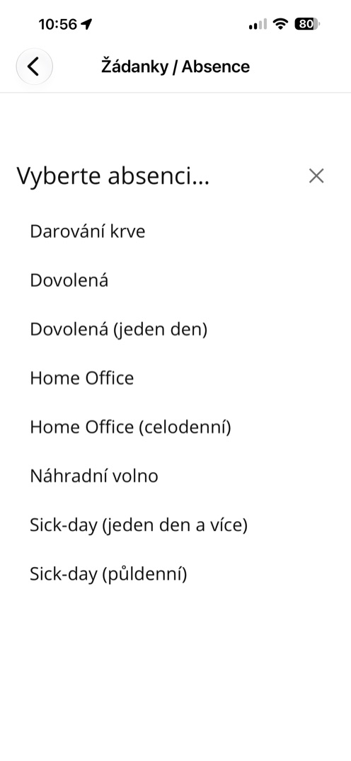 Formulář žádanky o absenci